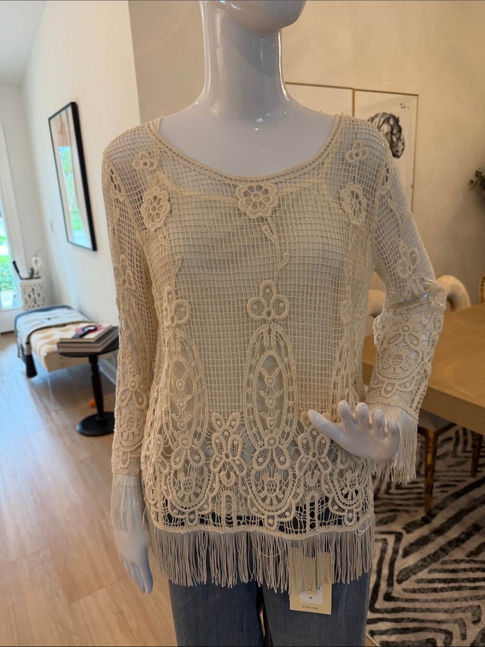 Colleen Lopez Natural Crochet Top with Camisole